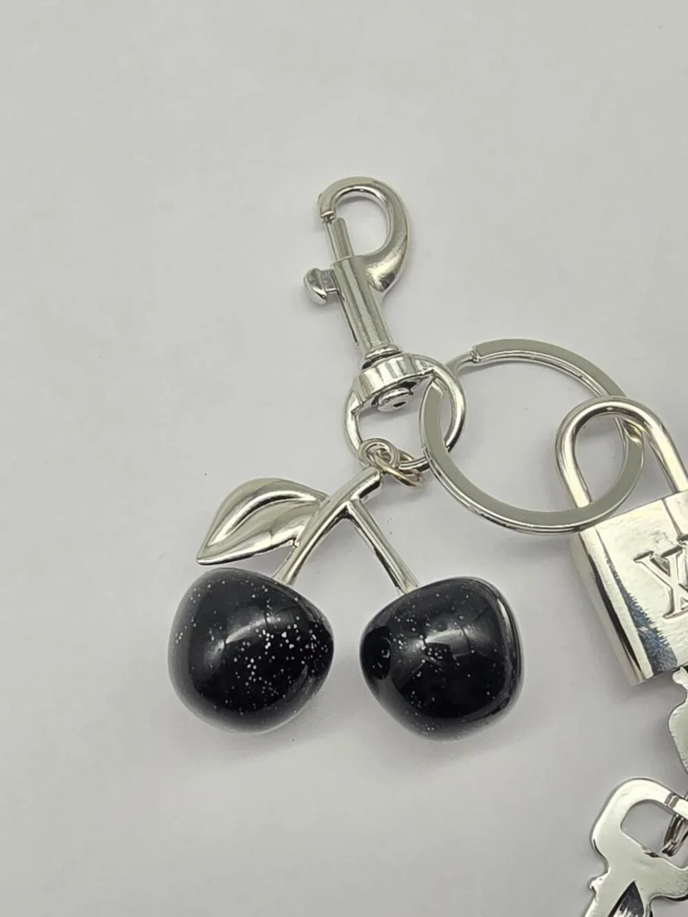 LV Silver Padlock 🔑 Authentic Louis Vuitton Charm + Unbranded Cherry Keychain